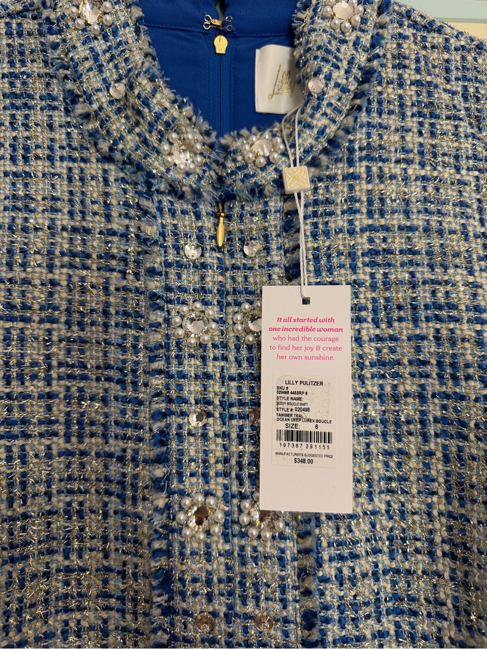 Lilly Pulitzer Teddy Blue and Gold Tweed Jeweled Dress - Picture 3 of 6